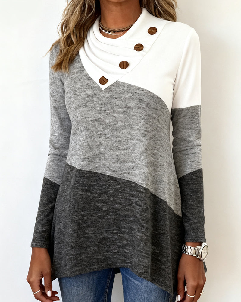 Modisches Top mit Kontrastfarbe und Patchwork-Details