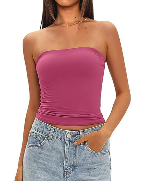 Tank Top Trägerlos Kurz Enganliegend