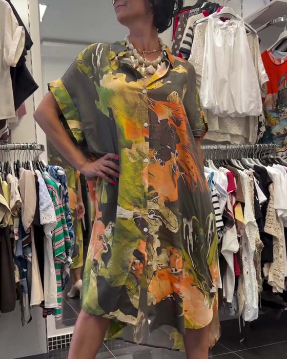 Kleid Hemdkragen Farbblock Schlitz