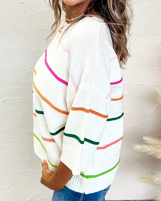 Gestreifter Rundhals‑Pullover
