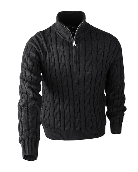 Herrenpullover Unifarben Zopfmuster Reißverschluss