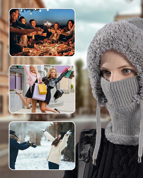 🔥Stylische Dick Gestrickte Wintermütze – Mit Warmem Gesichtsschutz Und Schal🧣