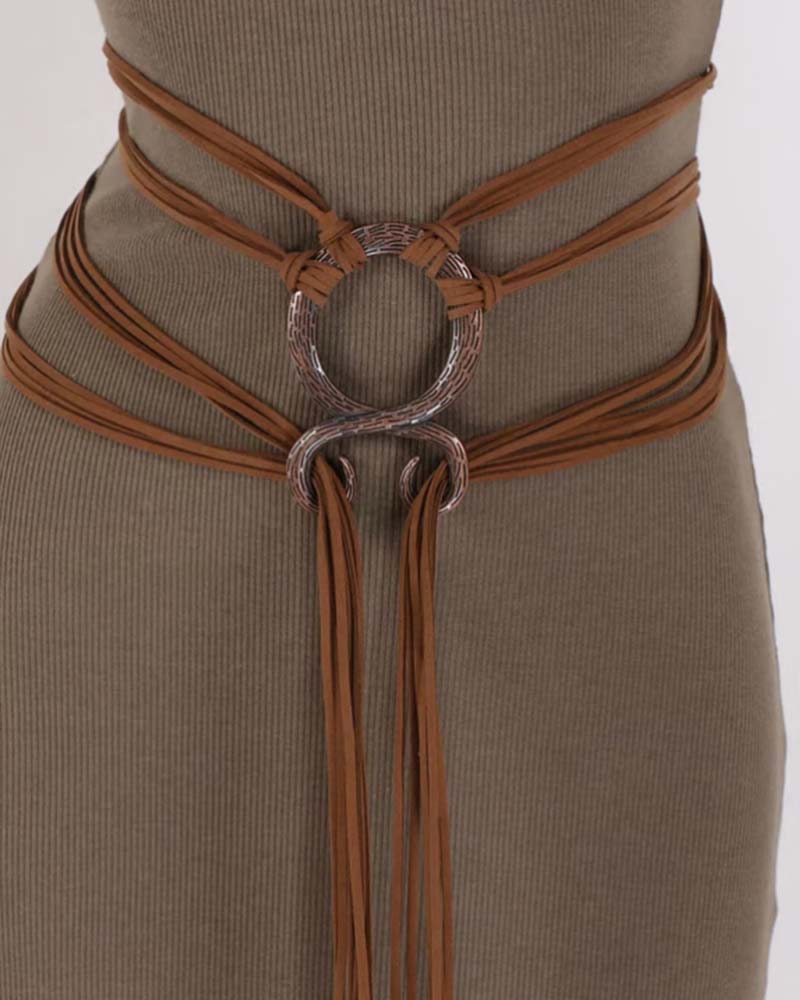 🔥Mittelalterlicher Wikinger Geflochtener Leder Gürtel Set, Mit Ring Schnalle & Quaste Dekorationen