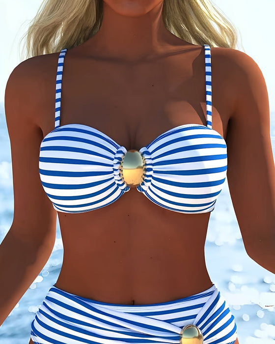 Bikini Spaghettiträger Gestreifter Plastikknopf