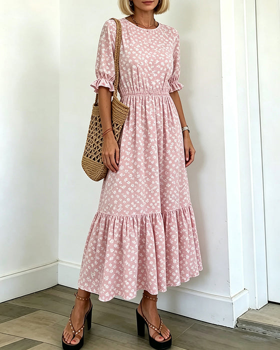 Kleid Rundhals Bedruckt