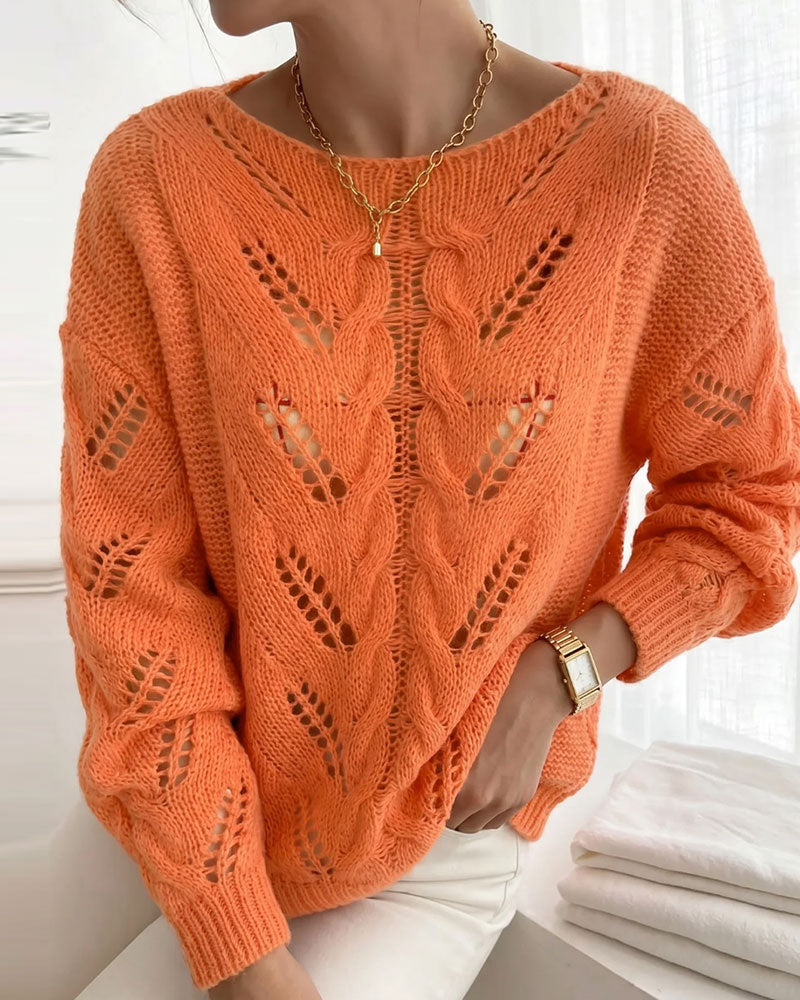 Pullover Rundhals Drop Schulter Ausschnitt Uni Gestrickt
