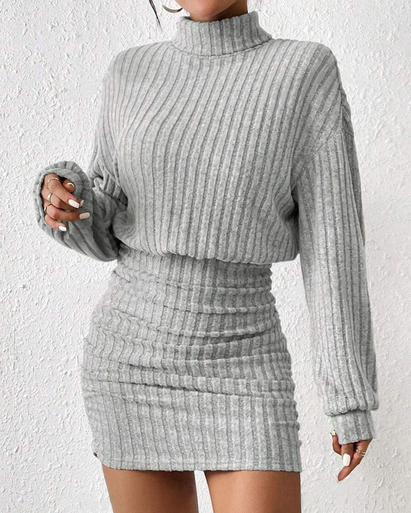 Bodycon-Kleid Mit Rippstrick Und Rollkragen