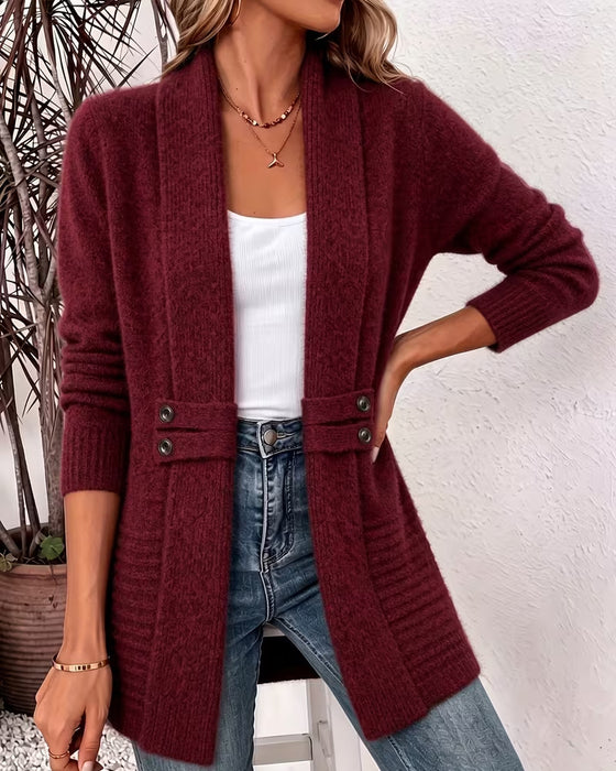 Cardigan Einfarbig Knopf Verziert