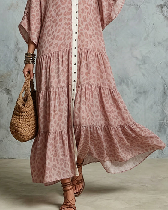 Kleid V-Ausschnitt Leopardenmuster
