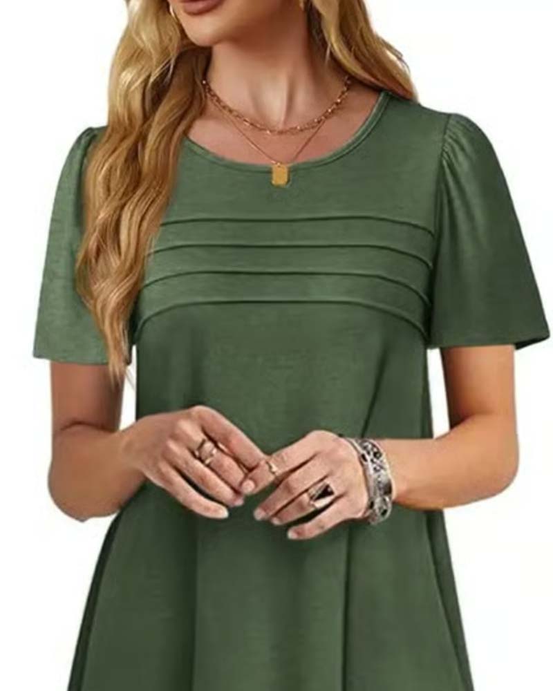 Kleid Rüsche Kurzarm Rundhals