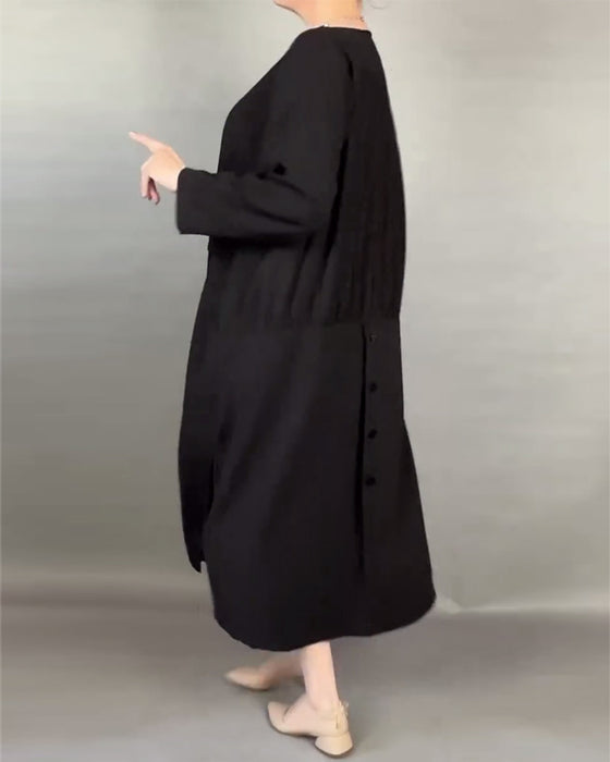 Lockeres Plus-Size-Kleid Mit Knöpfen In Unifarbe