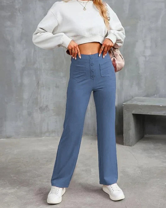 Hose High Waisted Knopfleiste Weites Bein