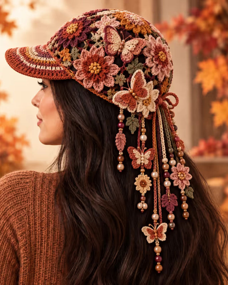 🍂 Damen Handgefertigte Gehäkelte Herbst Baseballkappe