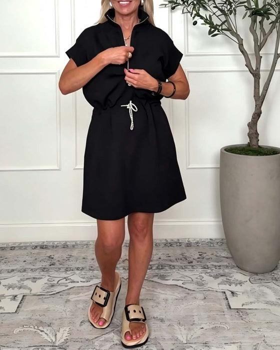 Kleid Reißverschluss Kordelzug Taille Lässig