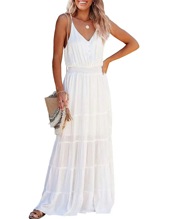 Kleid Gestuft Kuchen Spaghettiträger Maxi