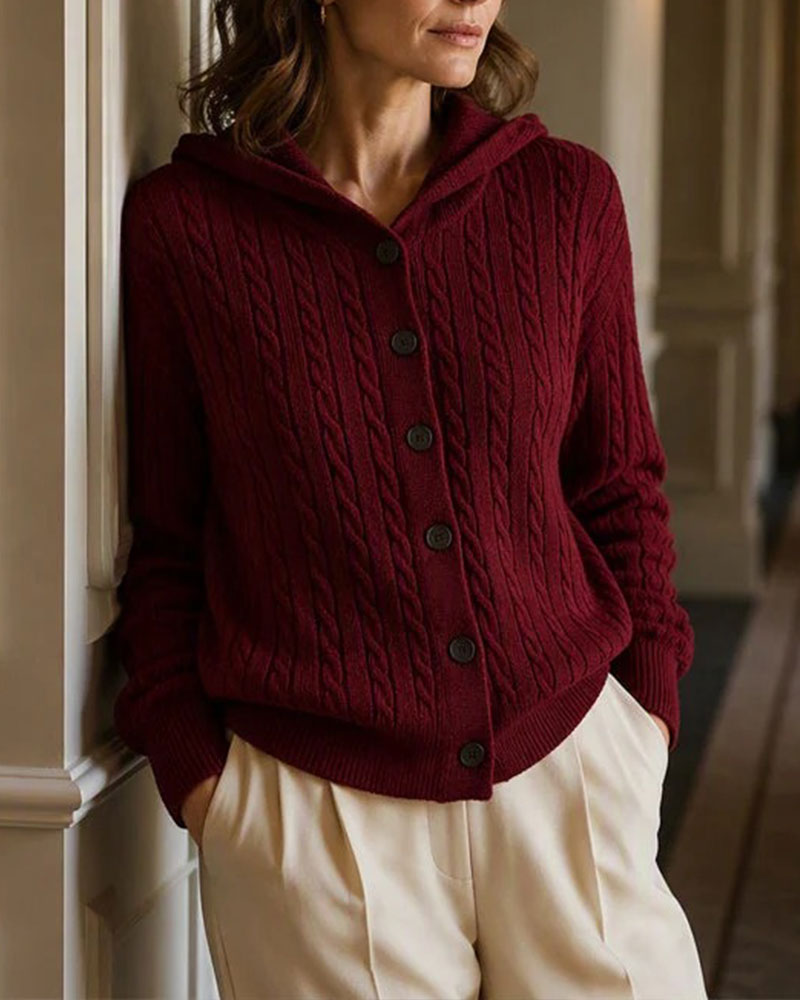 Cardigan Mit Kapuze Offen Vorne Gestrickt