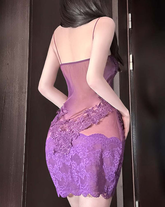 Sexiges Nachthemd in Uni-Farbe mit Spitze