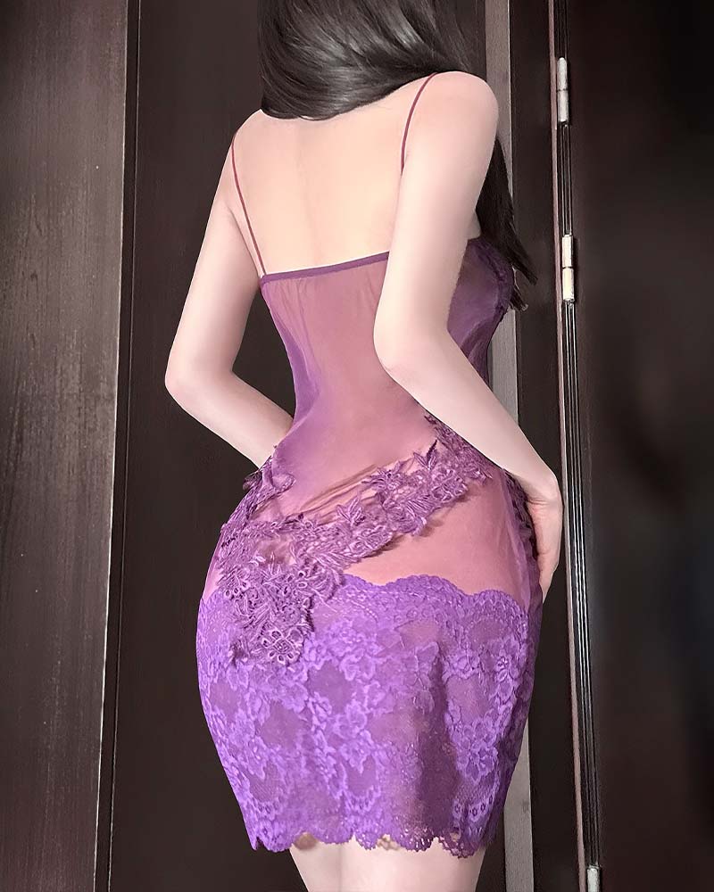 Sexiges Nachthemd in Uni-Farbe mit Spitze