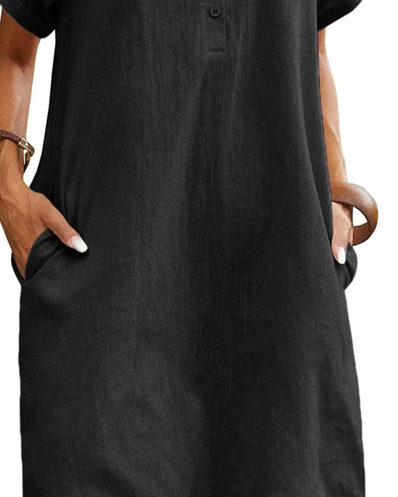 Kleid Revers Knopf Schlitz Kurzarm Lässig