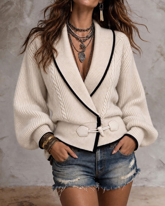 Cardigan Revers Kontrast Pullover