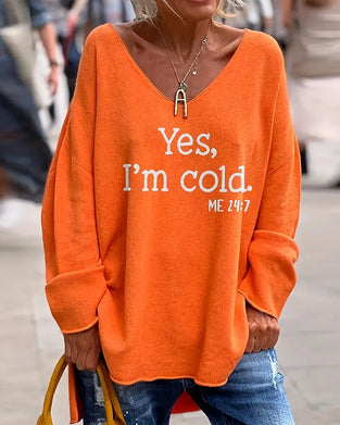 Pullover V-Ausschnitt Schriftprint Locker Casual