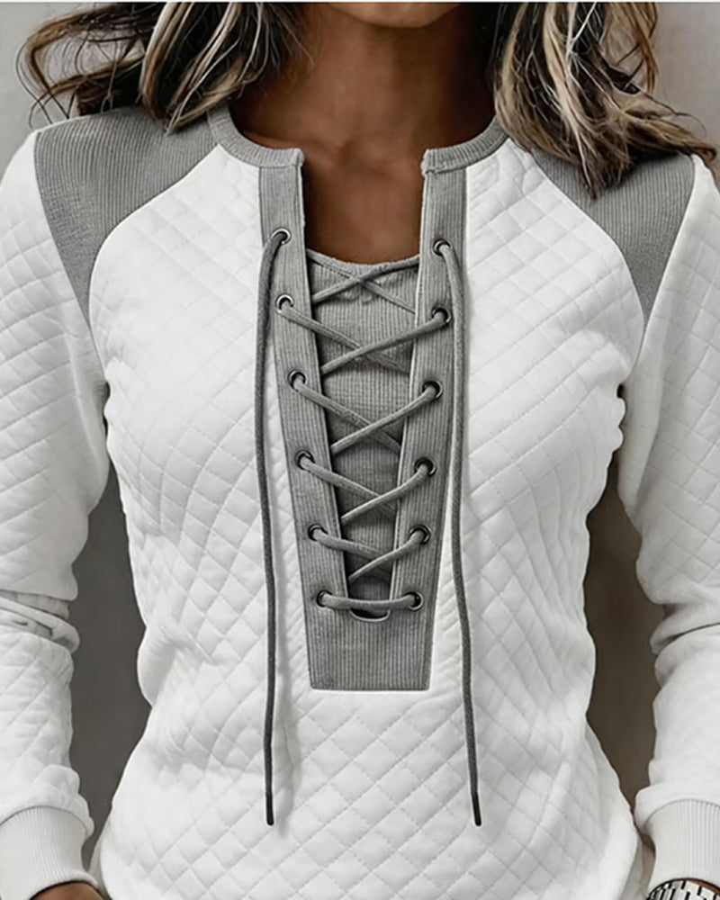 Sweatshirt Schnürung Slimfit Farbblock