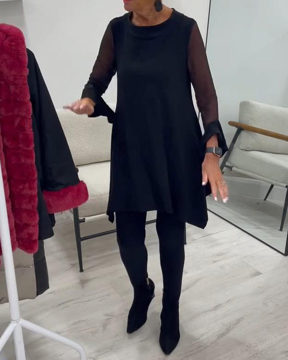 Bluse mit unregelmäßigem Saum und Schirmärmeln