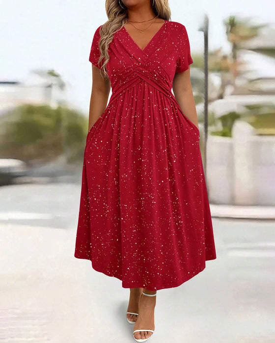 Kleid Knoten V-Ausschnitt A-Linie