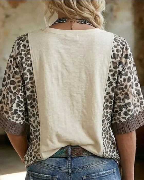 T-Shirt Leopard Patchwork Spitze