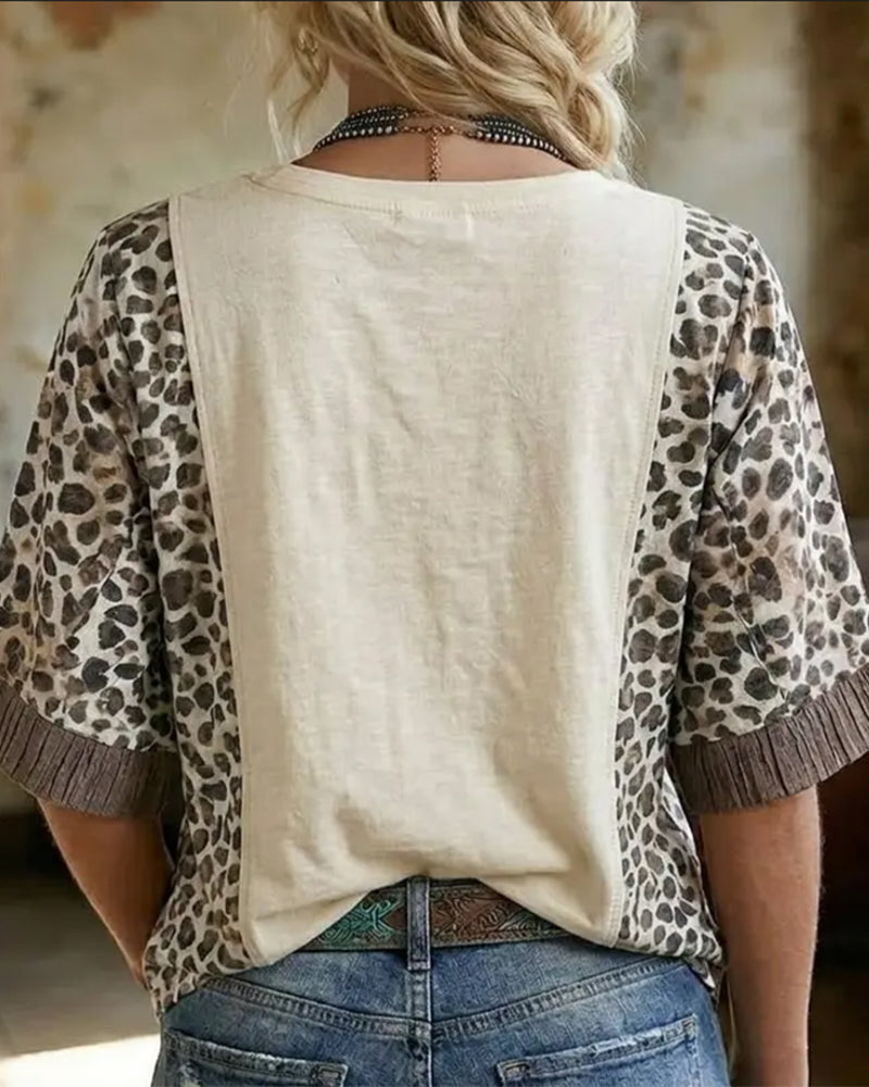 T-Shirt Leopard Patchwork Spitze