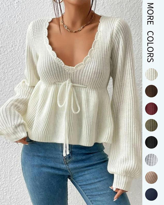 Pullover Mit Knoten-Taille, Zugband Und Elegant Merkmalen