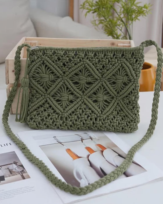 🏆Blitzangebot⚡Minimalistische Quasten Damenclutch – Retro Tasche aus Baumwollseil Geflochten Boho Strandtasche für den Sommerurlaub