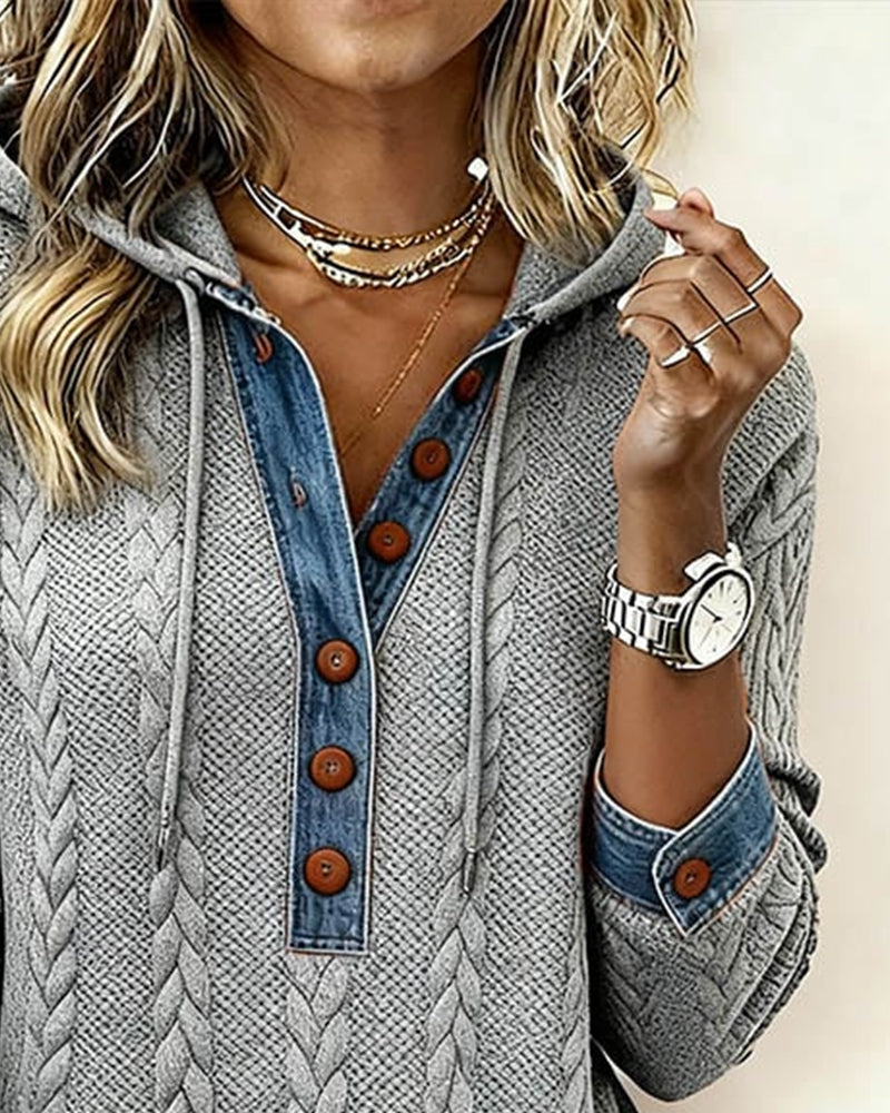 Color-blocking Langarm-Hoodie mit Knöpfen