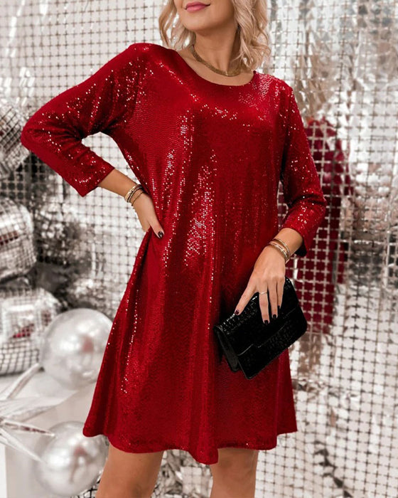 Kleid Einfarbig Lässig Langarm