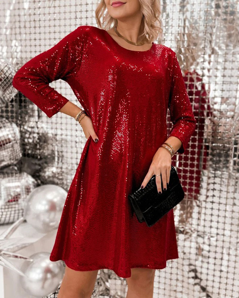 Kleid Einfarbig Lässig Langarm