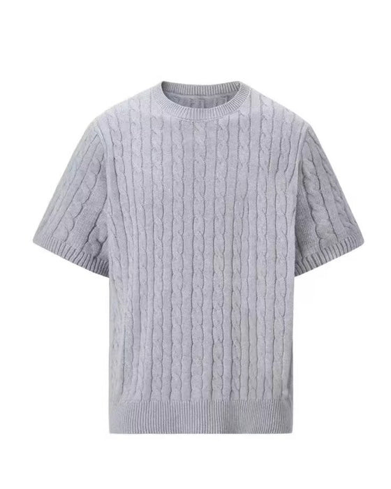 Top Herren Einfarbig Zopfstrick Rundhals, Slim Lässig Frühling Sommer Strickware