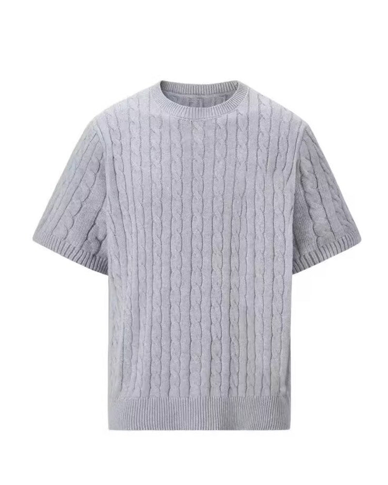 Top Herren Einfarbig Zopfstrick Rundhals, Slim Lässig Frühling Sommer Strickware