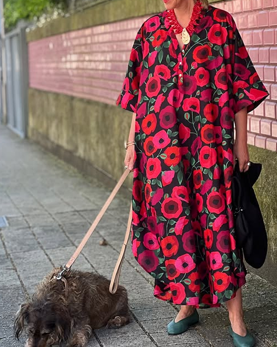 Kleid Halbarm V-Ausschnitt bedruckt locker