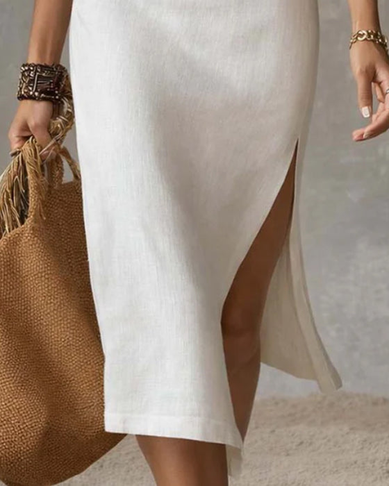 Kleid Elegant Ärmellos Schlitz