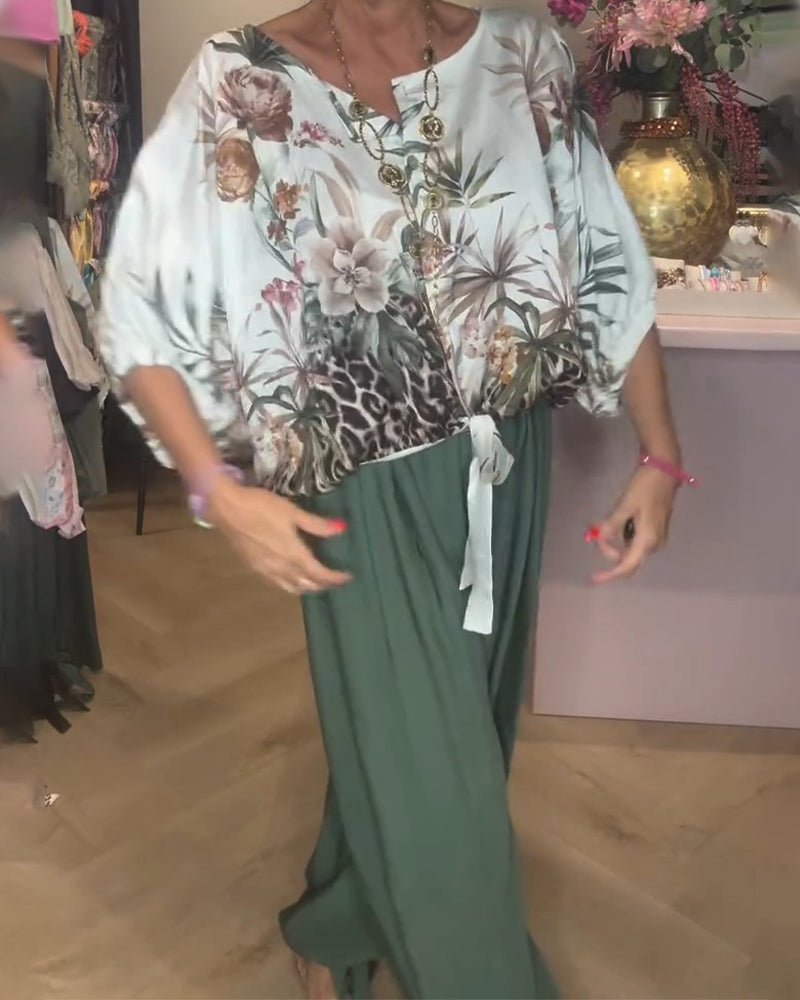 Bluse Fledermaus Ärmel Druck Locker