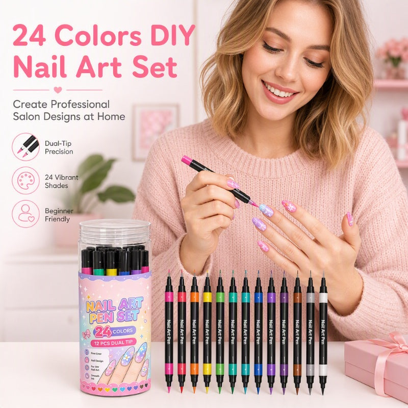 24 Farben Doppelendige Nagelkunststifte Set