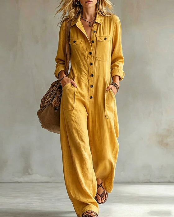 Jumpsuit Einfarbig Langarm