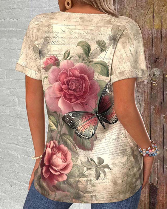 Lässiges T-Shirt mit Print, Kurzarm