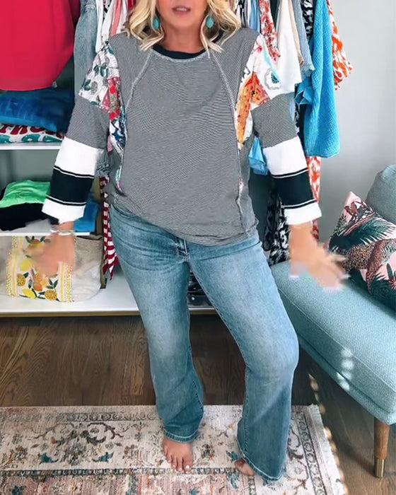 Top Langarm Colorblock Gestreift