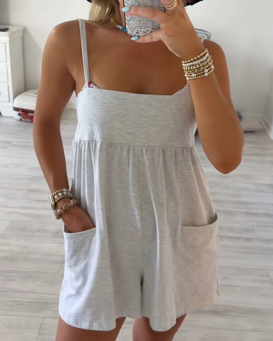 Romper Träger Doppelte Tasche Badeanzug Coverup