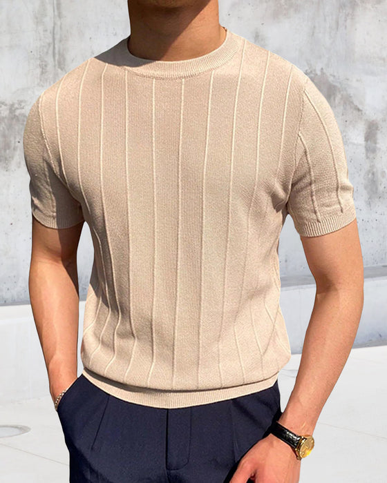 Herren T-Shirt Rundhals Kurzarm Atmungsaktiv Gestrickt