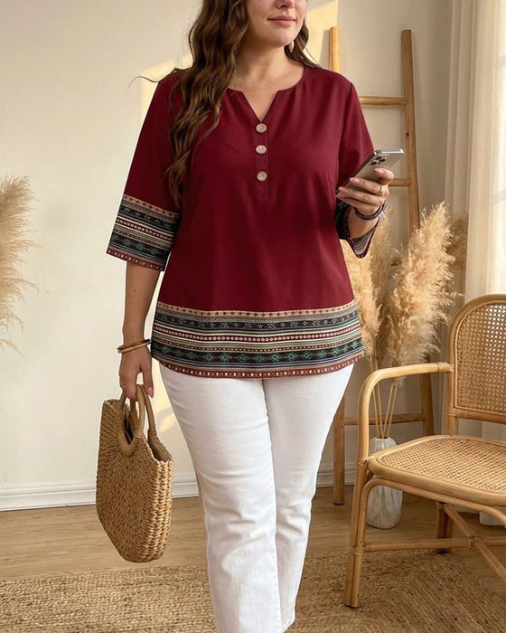 Bluse Ethno-Stil gestreift dreiviertelarm