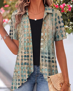 Bluse Vintage Polka Dot Revers Kurzarm