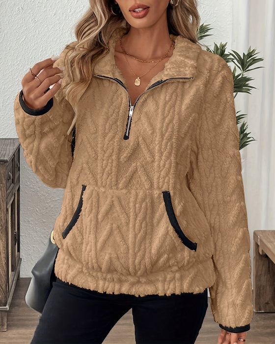 Sweatshirt mit Revers Frontreißer Flauschig