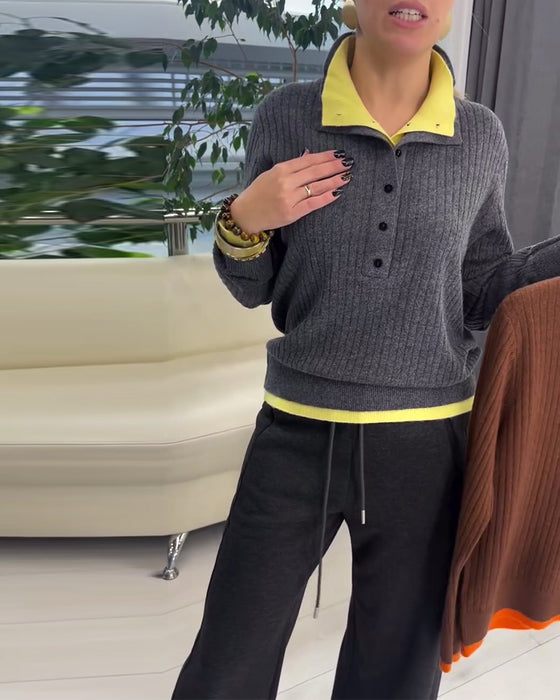 Pullover wolle kontrastfarbe fake zweiteilig